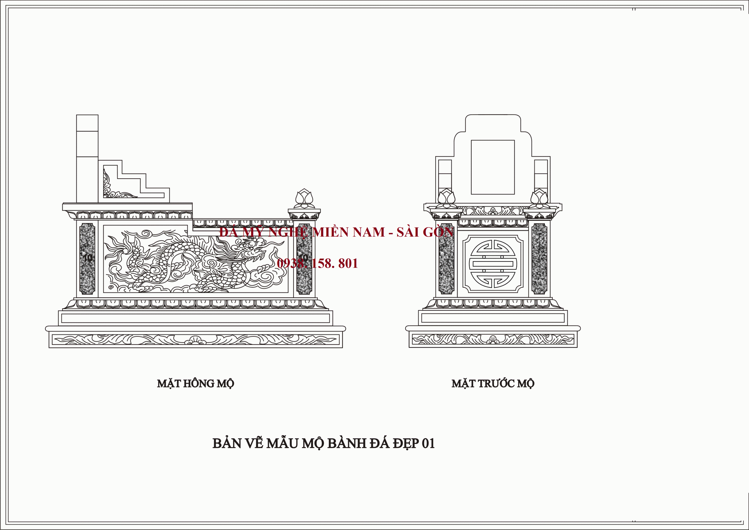 Bản Vẽ Thiết Kế Mộ đá Bành Không Mái