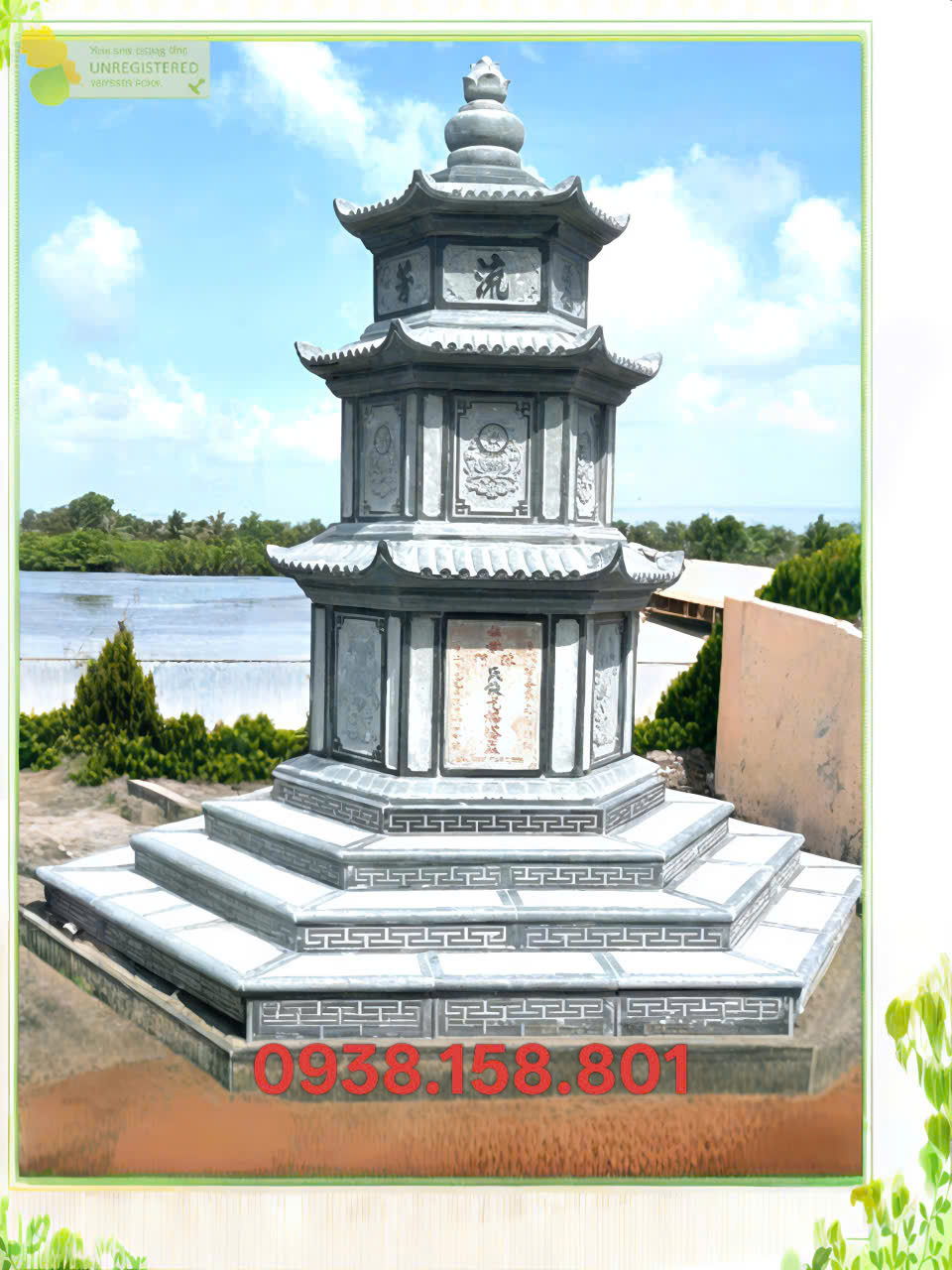 Mộ tháp tam cấp đá xanh đen THanh Hóa tại Vĩnh Long