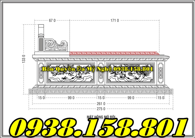 Kích thước mộ đá tam cấp chôn hủ tro cốt