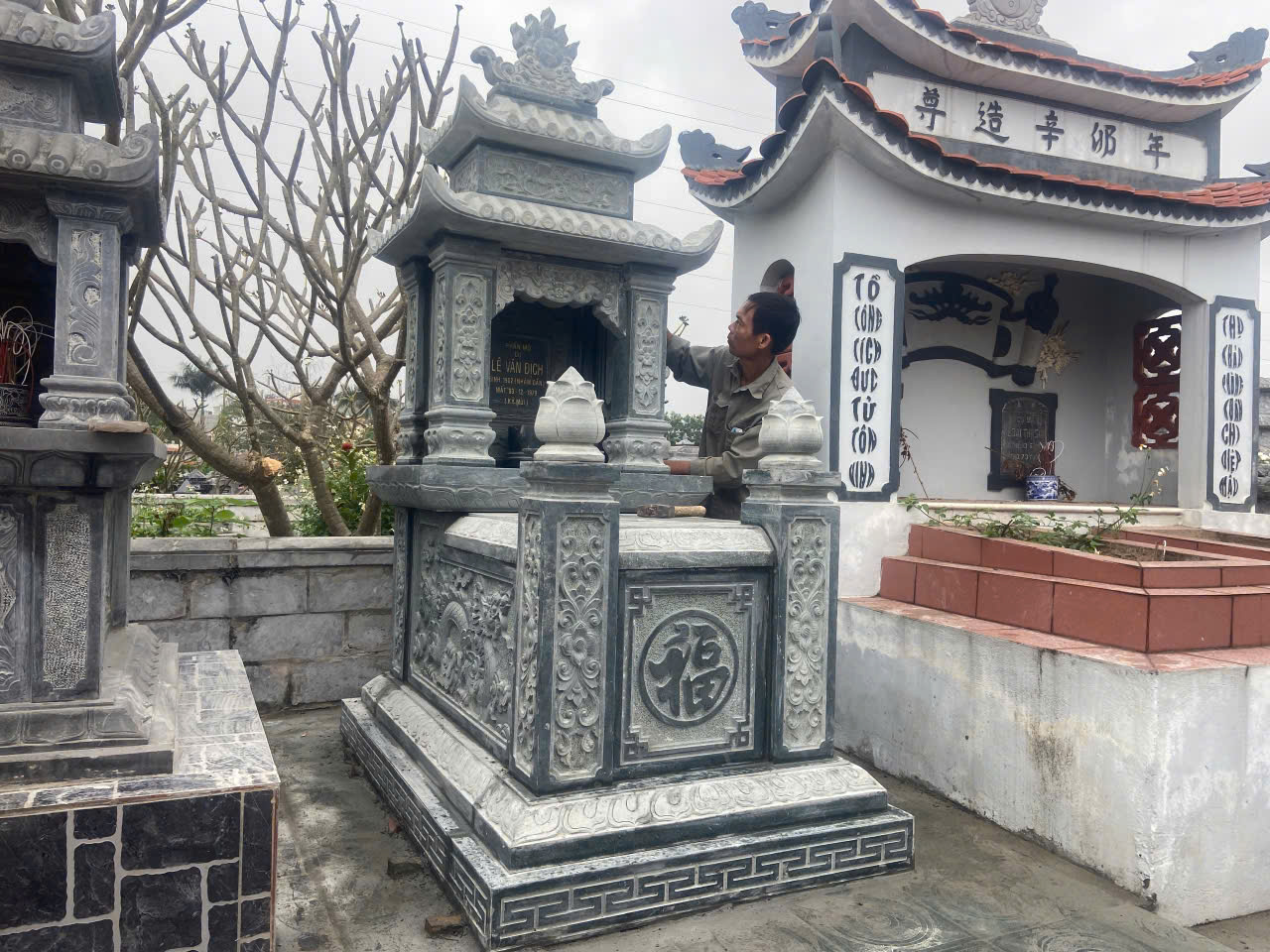 Kích thước tiêu chuẩn mộ đá 2 mái theo thước Lỗ Ban.
